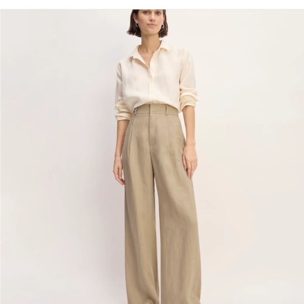 everlane THE LINEN WAY-HIGH DRAPE PANT Wide-Leg Trousers in Beige